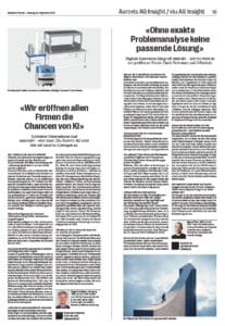 Zeitungsauschnitt: Poniters Aurovis Artikel von Pointers mit dem Thema: Wir eröffnen allen Firmen die Chancen von KI.
